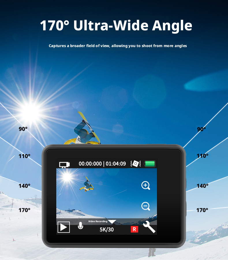 DLC 5K 48MP CMOS Sensor Dual Screen Real-Time Preview EIS Action Camera 30M Waterproof 170 Ultra Wide Angle Outdoor Extreme