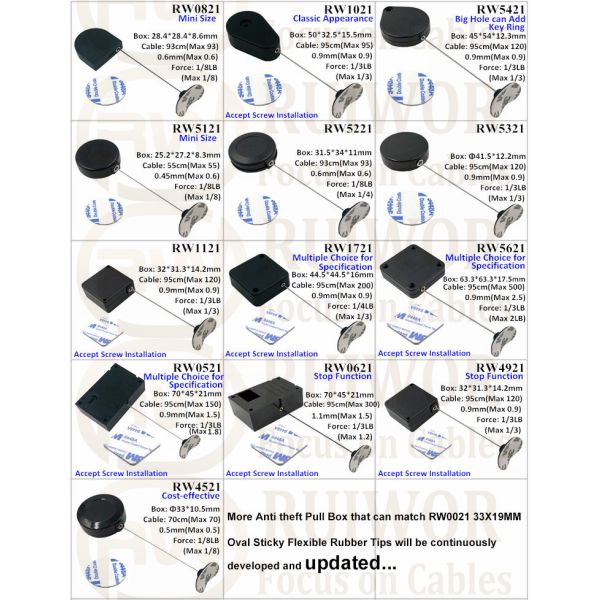 RW4921 Square Ratcheting Retractable Tether Plus Ratchet Function And 33x19MM Oval Sticky Flexible Rubber Tips