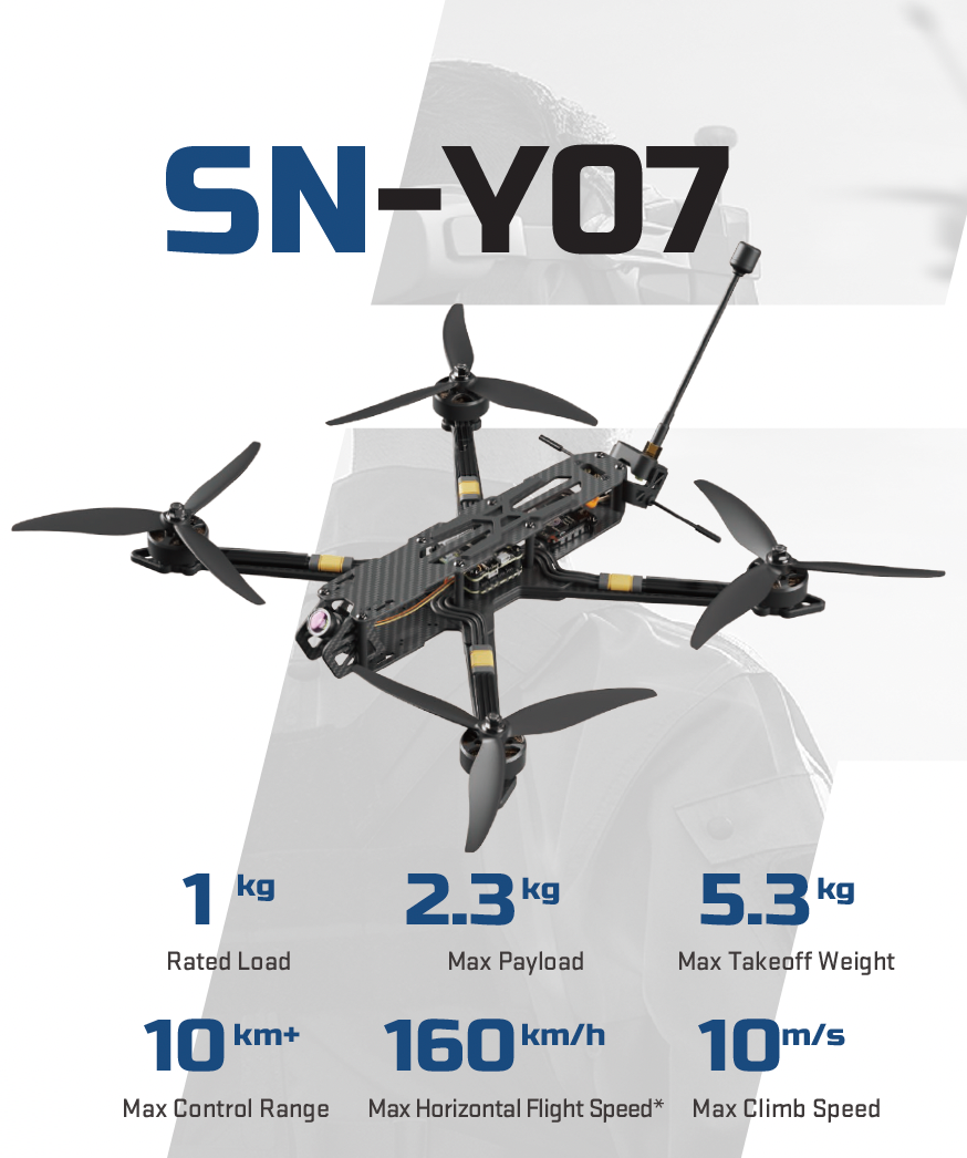 7-inch FPV drone with a 5kg total weight professional racing model with a flexible payload capacity of 2.5kg