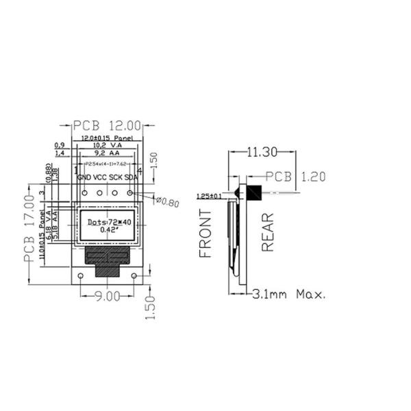0.42 Inch PMOLED Display , 72X40, IIC/SPI Interface , 16 PINS Oled Module