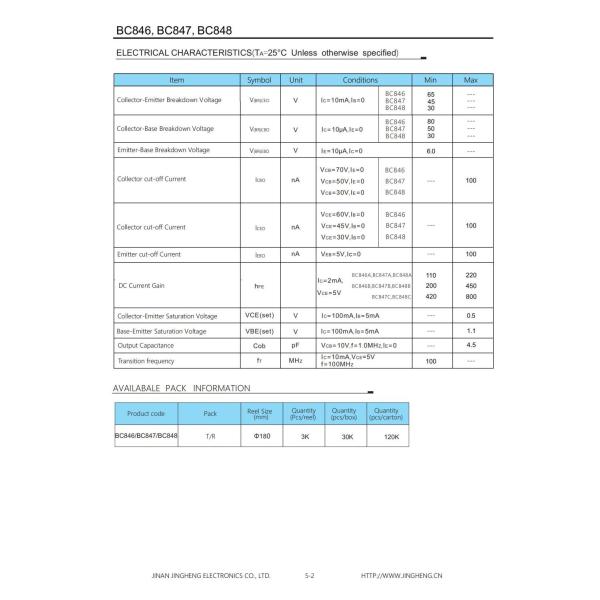 Surface Mount Silicon Transistors BC846/BC847/BC848 with SOT-23 Package and 200mW Power