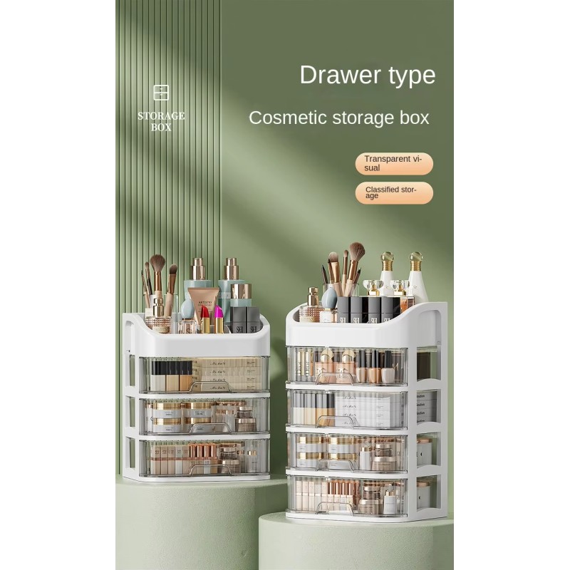Hot Sell Light Luxury Multi-layer Partition Classification Desktop Dustproof Plastic Storage Box Cosmetics Storage Container