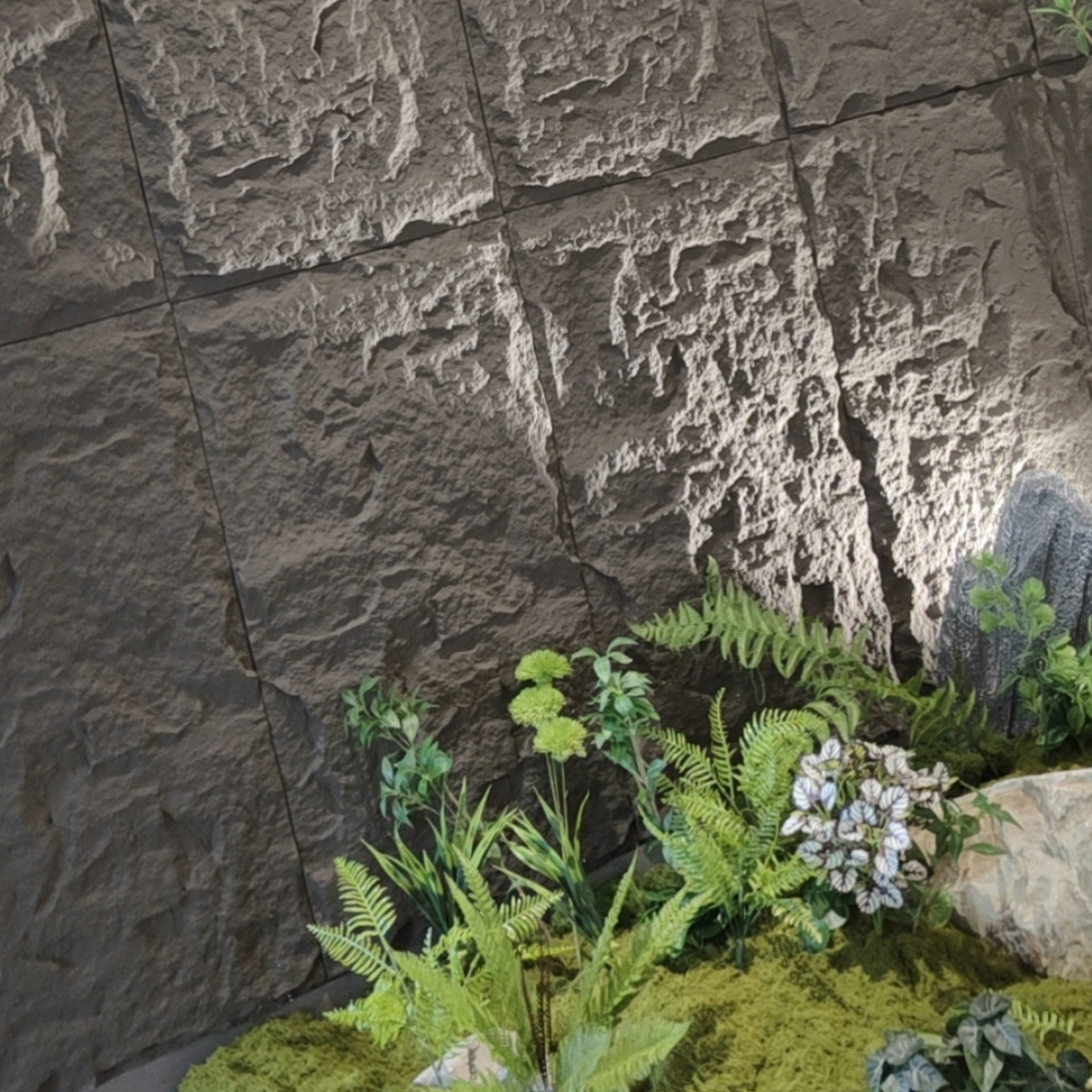 PU Stone Wall Panel showing realistic slate texture and 3D surface design