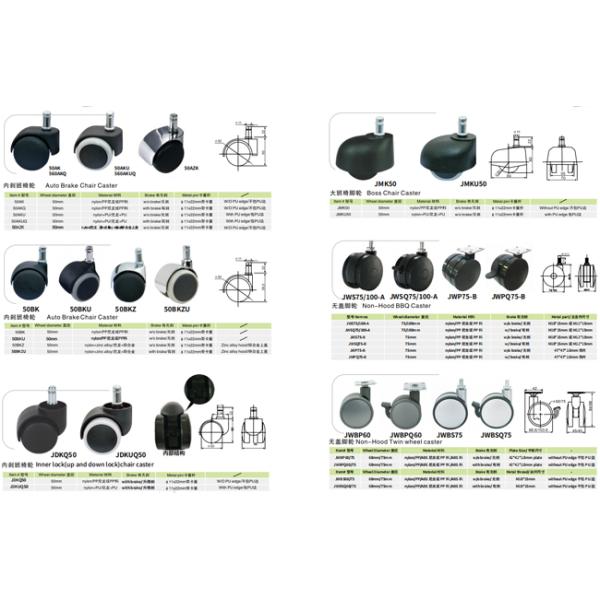 Plastic Gray TPR Wheel Casters 2 Inch 50mm Swivel With Brake