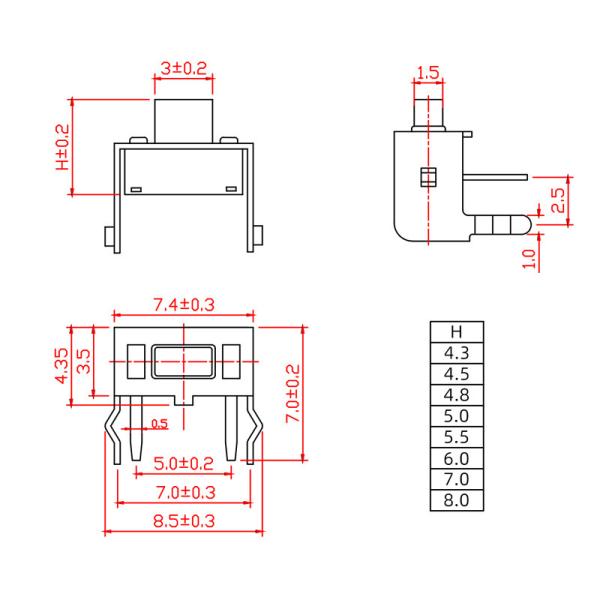 2Pins 3x6 Tact Switch With Bracket , Side Insert Or Horizontal Tactile Switch