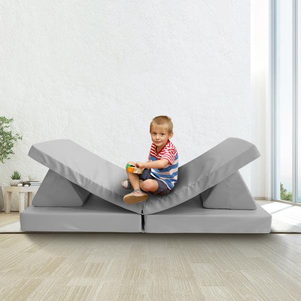 Foldable Foam Play Couch Set Modular Play Sofa With 2 Triangle Pillows
