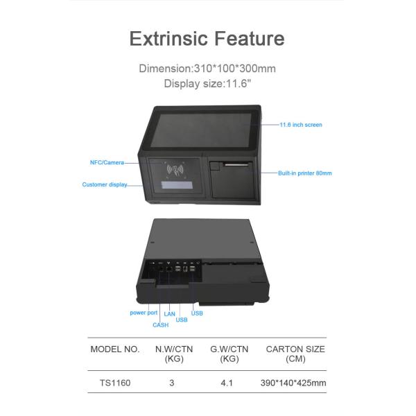 10 Points Capactive Touch Screen Android POS Terminal With NFC Reader for Food Court