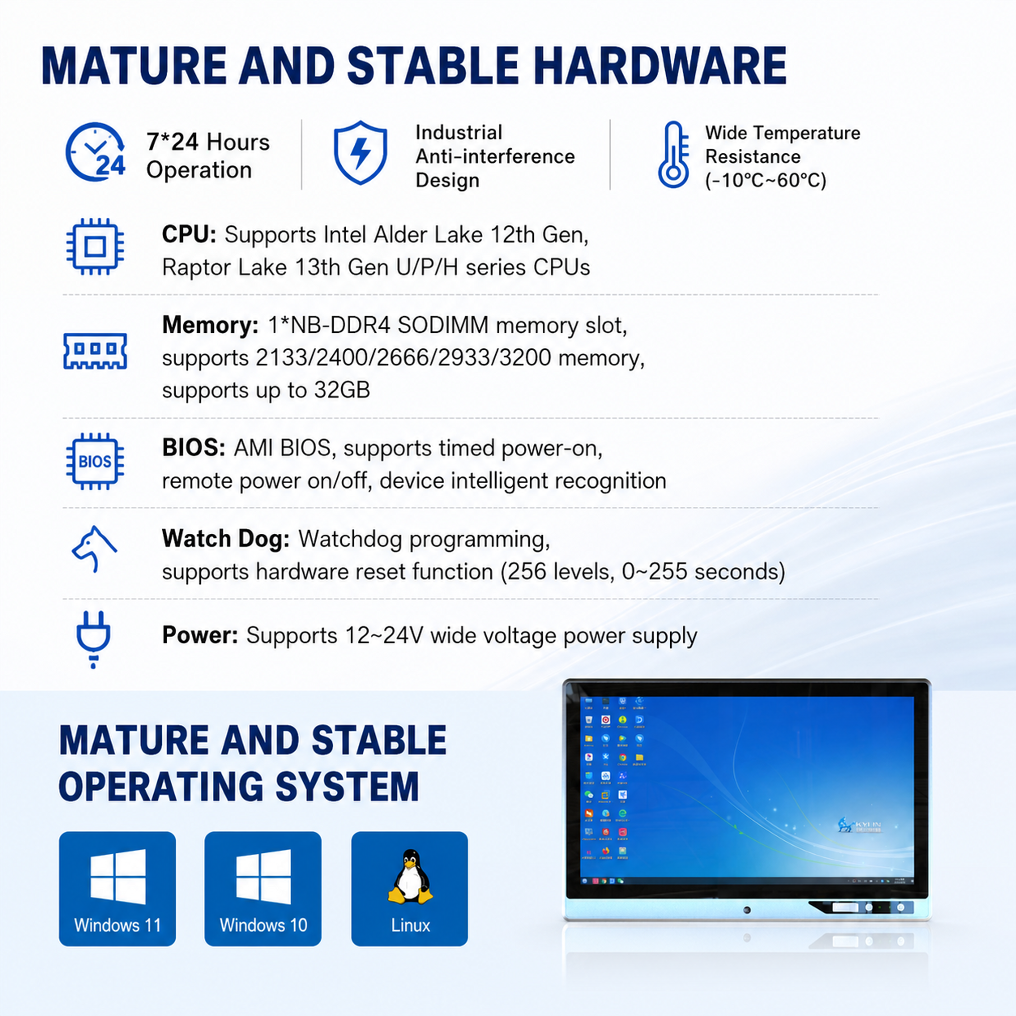 21.5" Flush Mount Windows Industrial Touch Panel PC