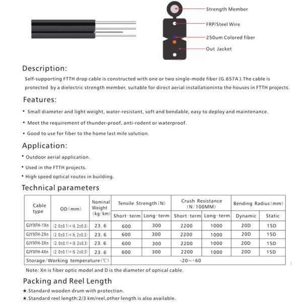 1-4 Fiber Optic Flat Drop Cable Customize Jacket Color Small Diameter