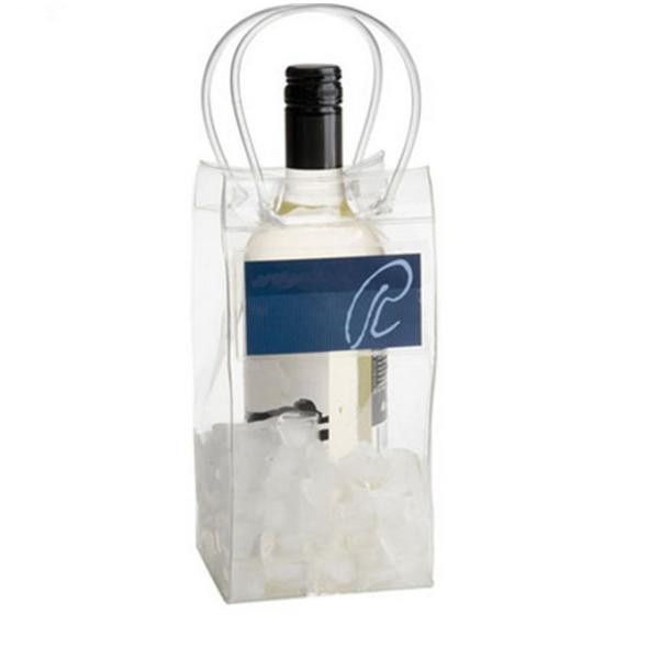 Non Toxic Clear PVC Packaging Bags , Wine Packaging Ice Cube Pouch With Handle