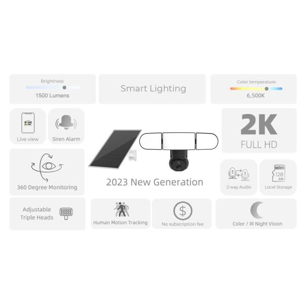 H.265 4G PTZ Camera 5V-20V Wide Voltage Range 2K Solar Floodlight Camera