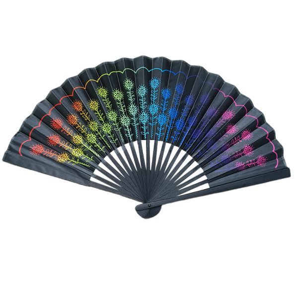 Customized Logo Bamboo Folding Hand Fan Leopard Print Pattern Sublimation Technique for Wedding Dancing Clack Bamboo Crafts