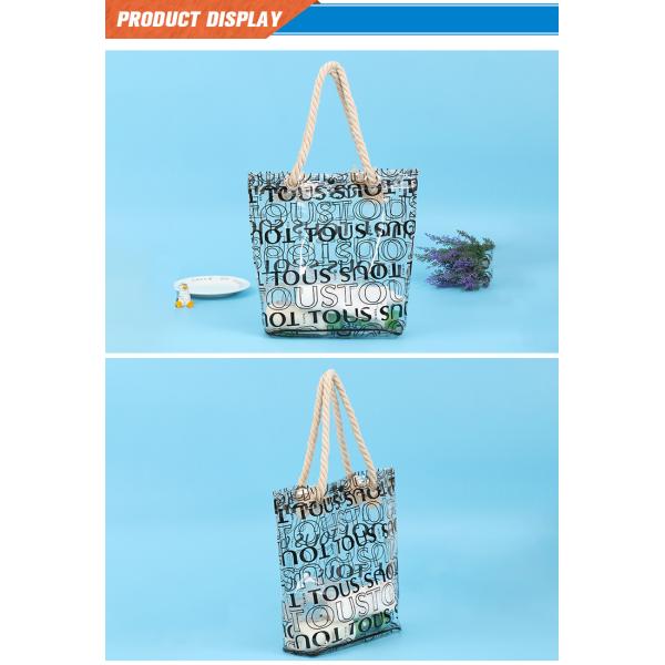 Amazon hot sale custom fashion waterproof transparent PVC tote beach bag with rope handles for women
