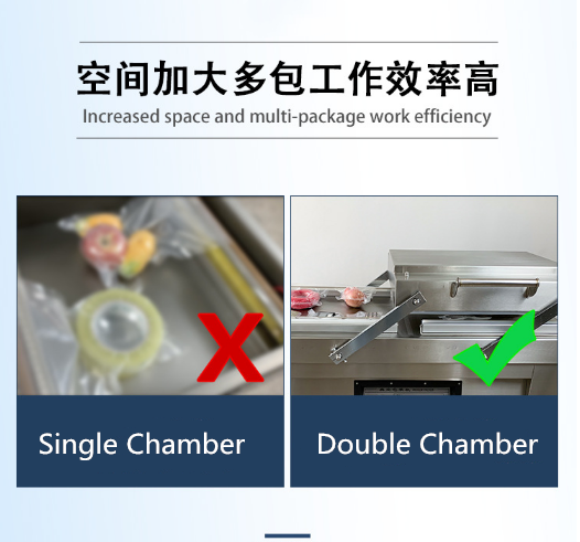 Pouch Packaging Automatic Double Chamber Aluminum Foil Vacuum Sealer Machine Advantage