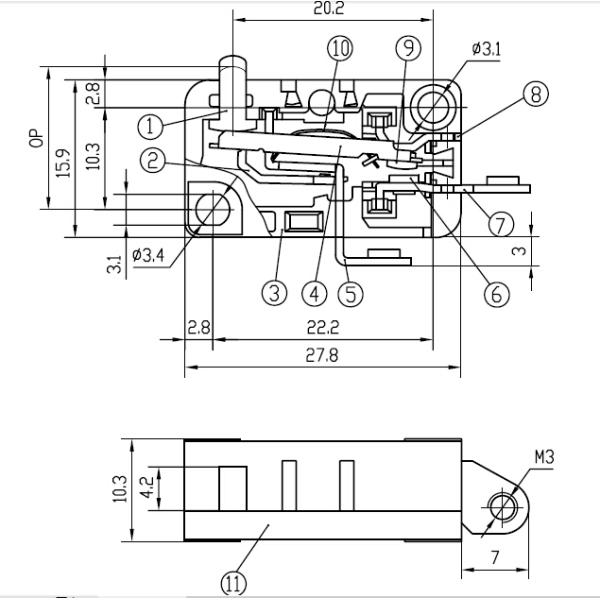 IP40 Short Hinge Lever Limit Electronic Micro Switch 250VAC 25A