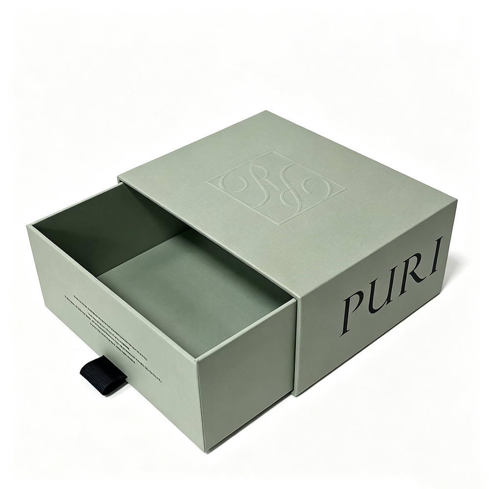 Grey Gift Packaging Custom Drawer Boxes with Debossed Logo