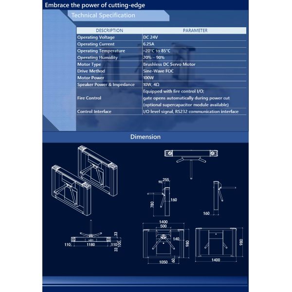 Custom Pedestrian Entry Three Bar Gate Facial Recognition QR Code IC Anti Tailgating Rotating Door