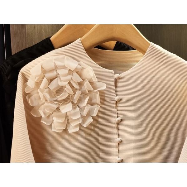 Elegant Solid Color Three-Dimensional Floral Single-Breasted Multi-Button Short Jacket High Quality Women's Casual Slim-Fit Top