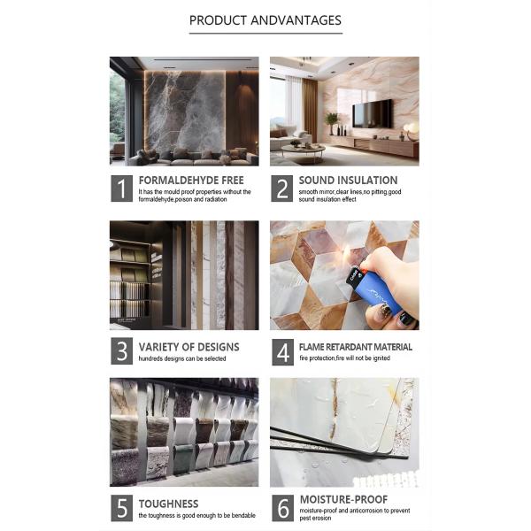 High Glossy Waterproof Uv Coated Marble Wall Panel For Interior Wall