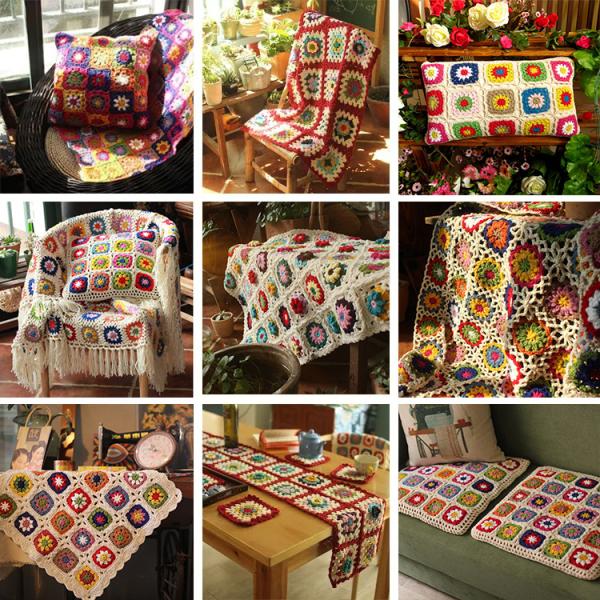 Y-F 150*100 Crocheted Bohemian Gypsy Gorgeous Vintage Decor Lap Rug Daisy Granny Square Comfort Bed Blanket Throw