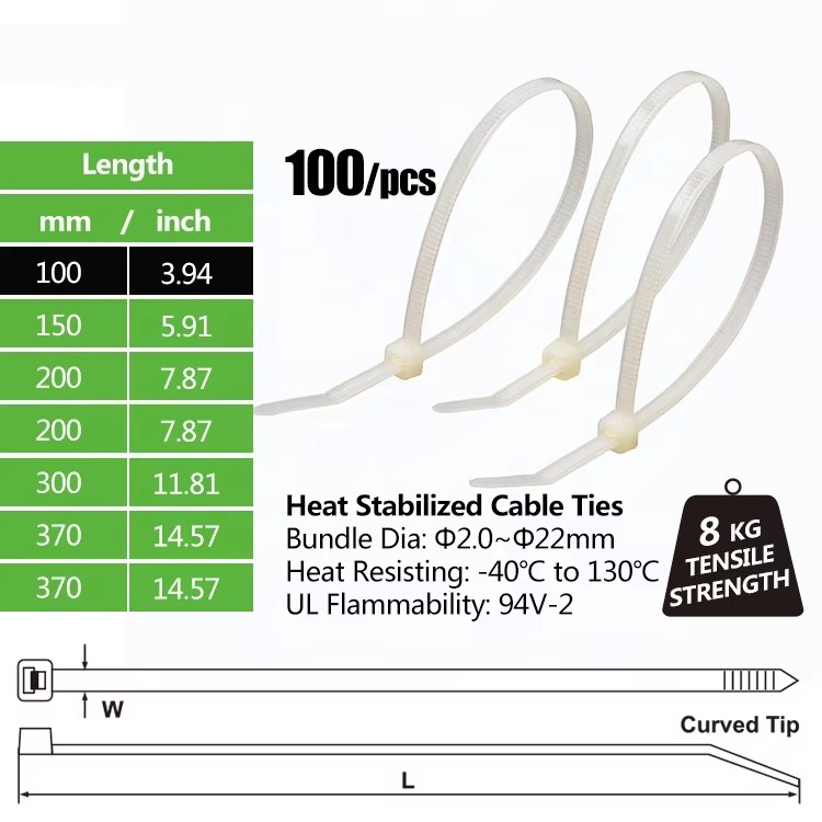 200mm Adjustable Self-Locking Plastic Nylon Cable Tie Bracket High-Temperature Nylon Cable Zip Ties