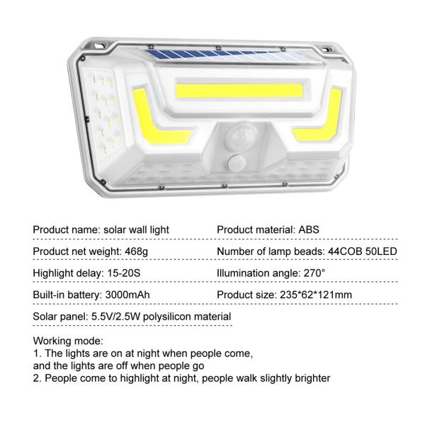 44COB 50LED Wireless Solar Motion Sensor Light / 1000lm Sensor Solar Led Wall Light