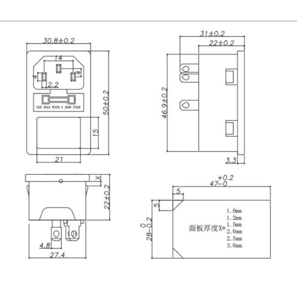 Ac - 01 Three In One Socket Db - 14 - 1frs 250VAC Ac Power Socket