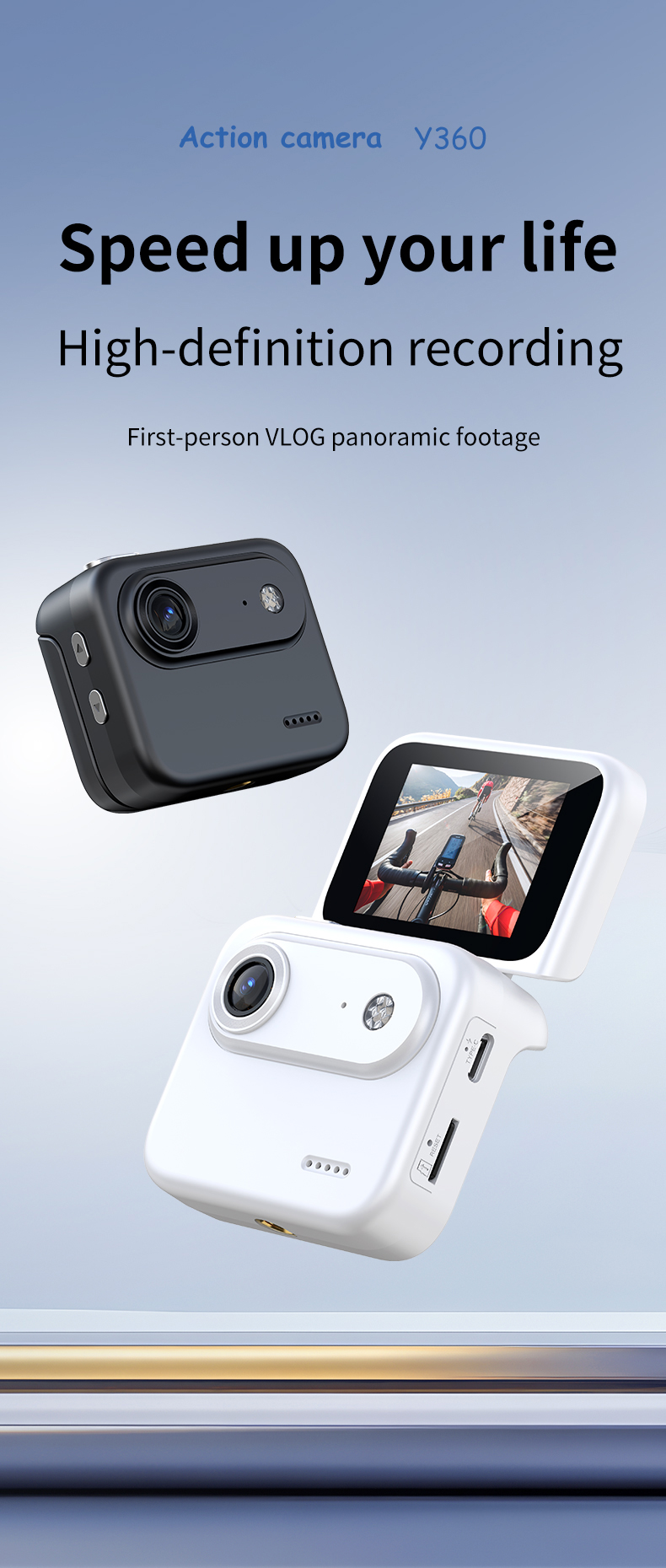 Mini Action Camera Reversible 2.0" Screen 120 Wide Angle Waterproof WIFI Stabilization MicroSD 128GB Built-in Memory for
