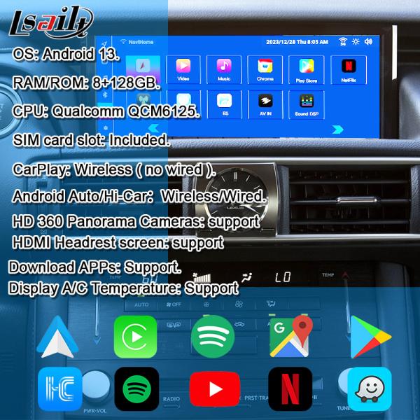 Android 13 Android Screen 10.25 Inches Multimedia Display for Lexus IS200T IS300H 2015-2020 WIFI, HDMI, Bluetooth, Wireless CarPlay