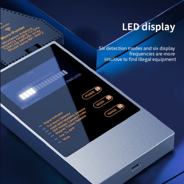 Wireless Audio Bug GPS Camera Detector Finder with Battery-Powered Anti RF Detection
