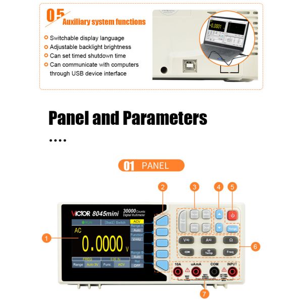 VICTOR 8045mini mini size Table Top Multimeter 30000 Counts DMM bench type multimeter with colorful display