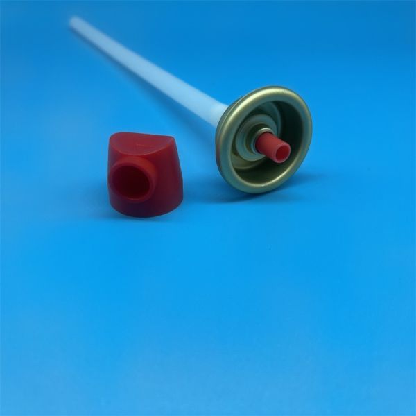 Installed view of fire extinguisher valve red button actuator