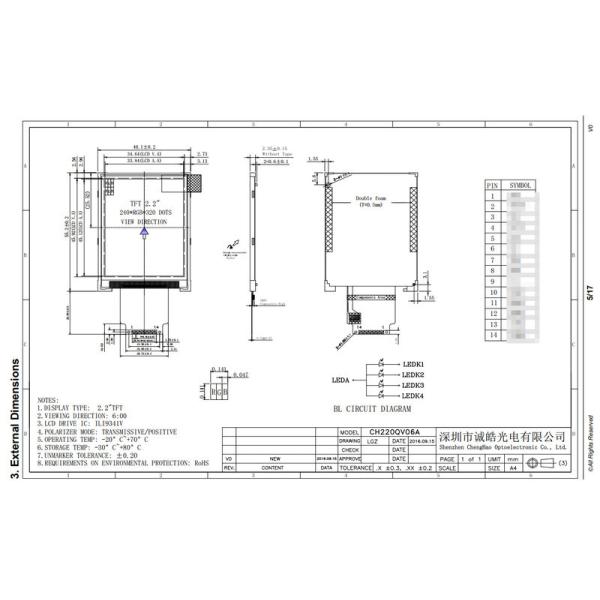 Driver IC Small TFT LCD Module TN Transmission 2.2 Inch 240x320 Dots