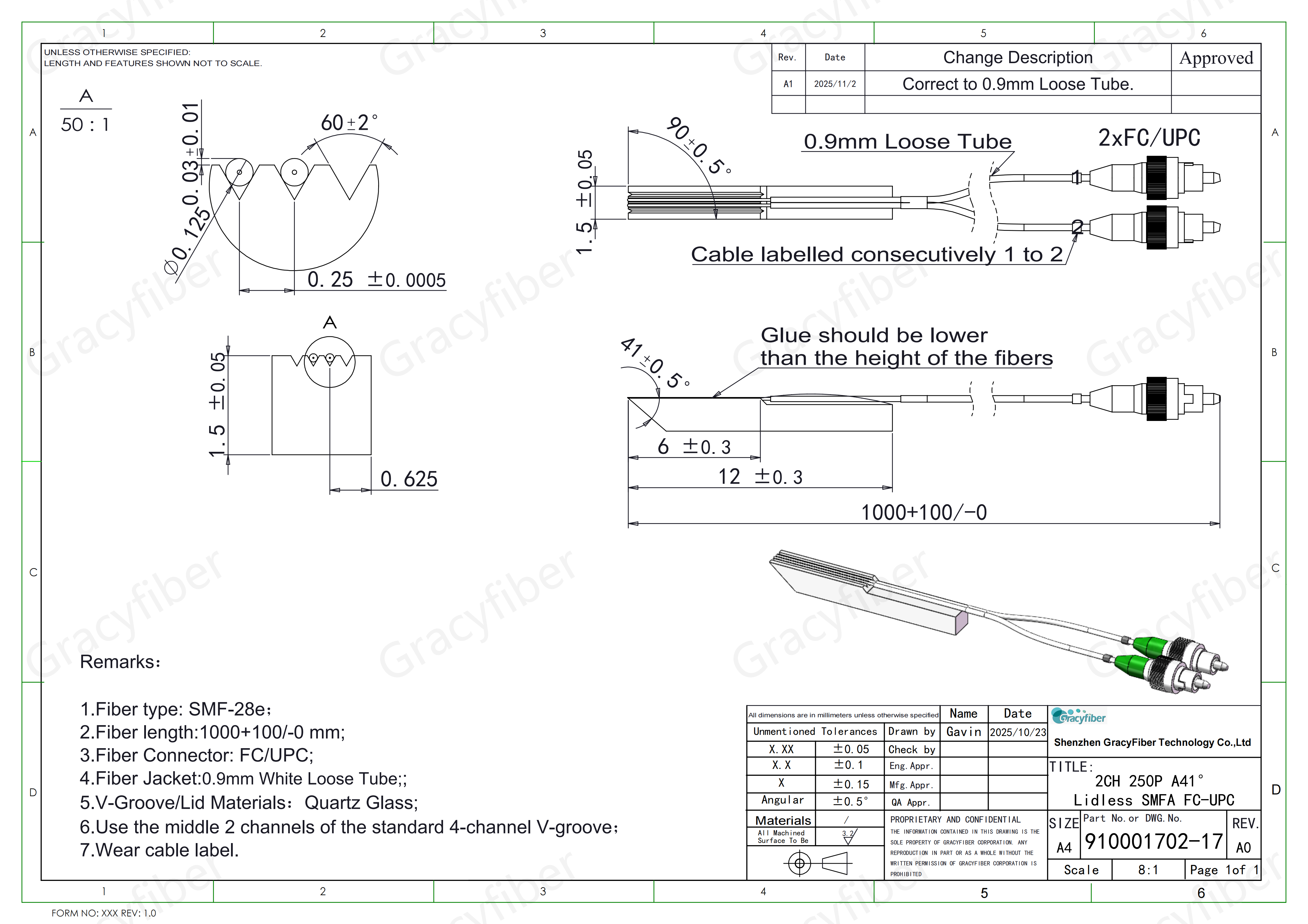 2CH Fiber Array Assemblies | Custom 2-Channel Optical Fiber Arrays