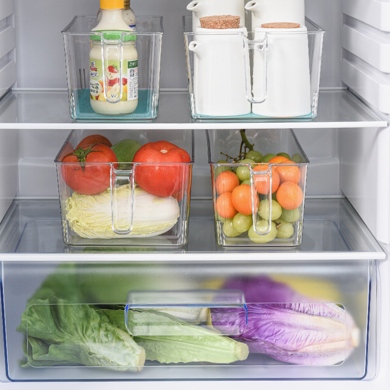 Refrigerator Storage Box PET Large Food Storage Box Transparent Rectangular Refrigerator Storage Box with Handle
