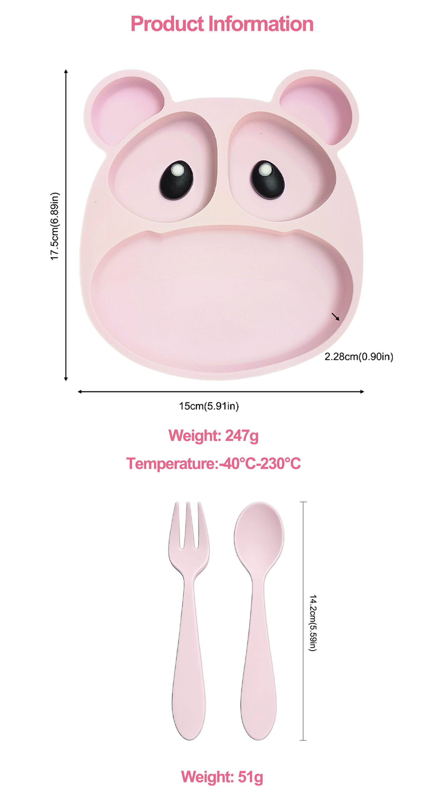 Baby Feeding Set Multi Compartment Silicone Kids Dining Plate Cartoon Bear Design Fork Spoon Non Toxic Heat Resistant Dishwasher Safe