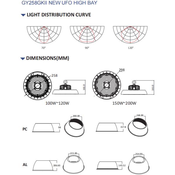150lm/W 150W 200W LED UFO High Bay Light For Workshop Office