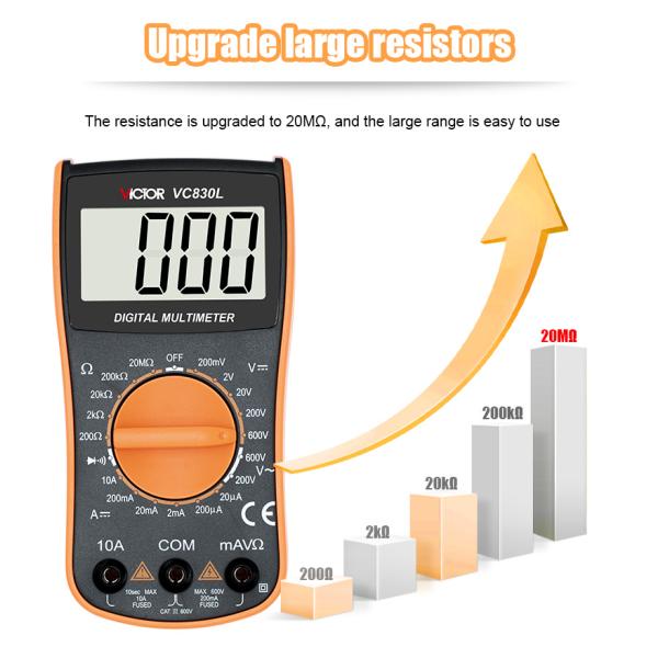 VC830L Manual Range VICTOR Digital Multimeter 1999 Counts Large Lcd Display small size pocket multimeter