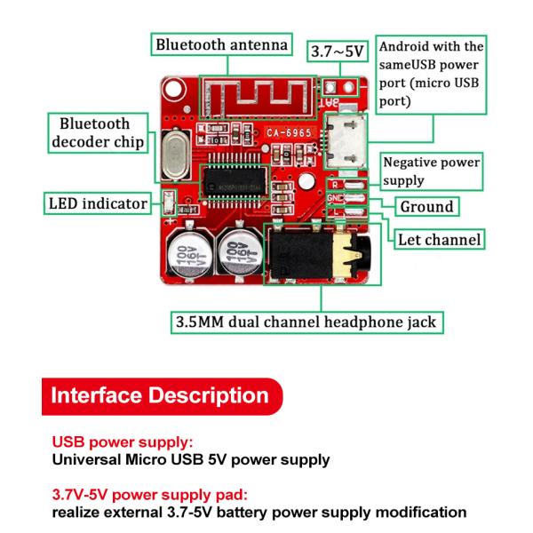 2 Channels 5V BT5.0 Audio Receiver Board for Wireless Stereo Music Module