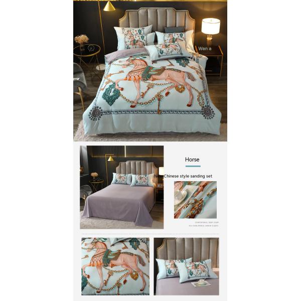 Diagonal Pattern Designer Digital Printing 4 PCS Bedding Sets Color Fastness Grade 4
