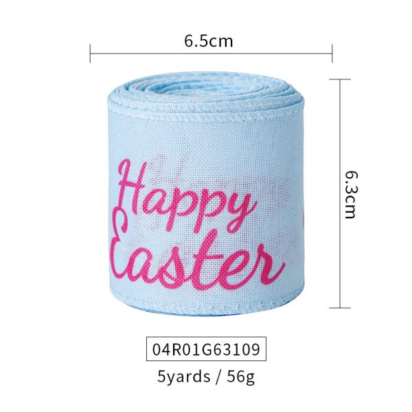 Printed Colored Egg Happy Easter MSD OEM White Ribbon Wired Edge Easter Burlap Ribbon