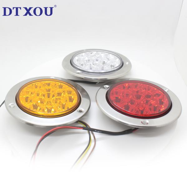 Multi-Functions 16 LED Flange Mount Round Trailer Stop Turn and Tail Lights 3 Holes