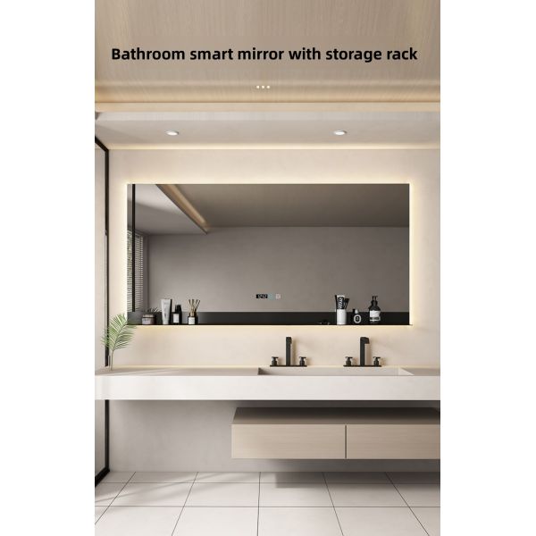 Modern Large Rectangle Metal Frame Mounted Mirror Shelf Touch Switch IP44 Design Style Lights Hotel Use Apartment Villa 3-Year