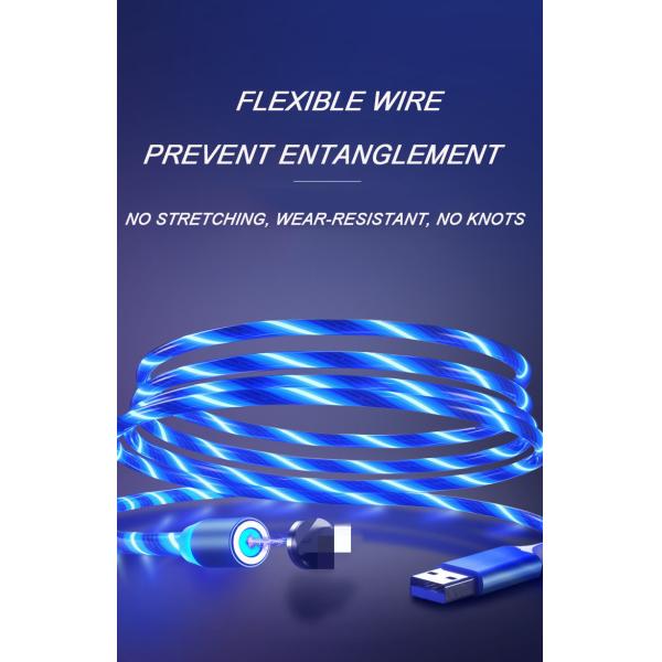 Magnetic LED 1m USB 2.0 Charging Cable For Micro Type C Lightning
