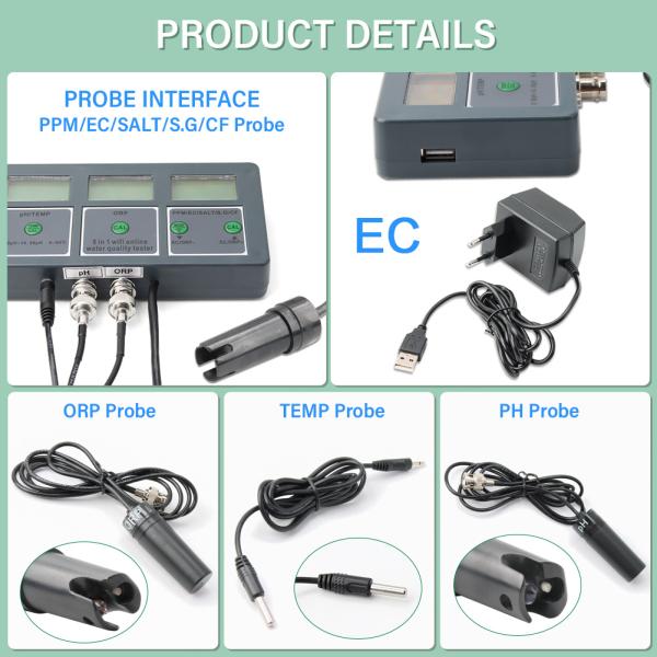 Smart Tuya WiFi 8 in 1 Digital PH Meter with Data Logger Function and DC6V Power Supply for Hydroponic and Landscaping Applications