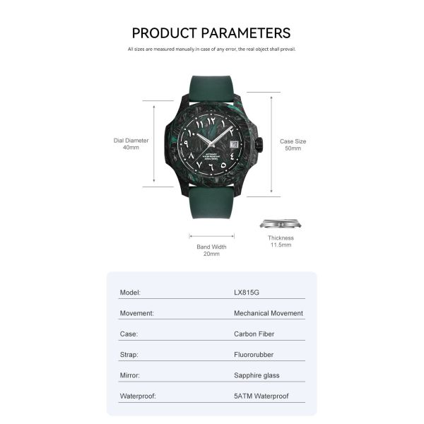 Verdant Nocturne Forged Carbon Arabic Automatic Watch
