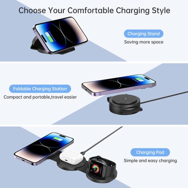 3-in-1 Foldable Wireless Magnetic Charger with Foreign Object Detection