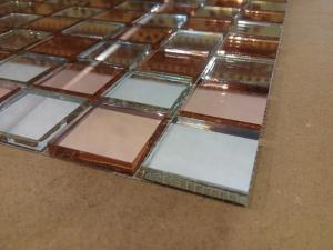 Quality Fiber Mesh Mirror Glass Mosaic Wall Tiles , Rose Gold Silver Glass Backsplash Tile for sale