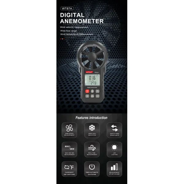 Wt87A Digital Anemometer side view