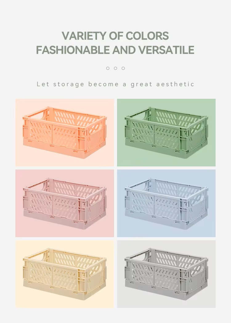 Foldable Stackable Plastic Storage Basket Collapsible Storage Crate Organizer